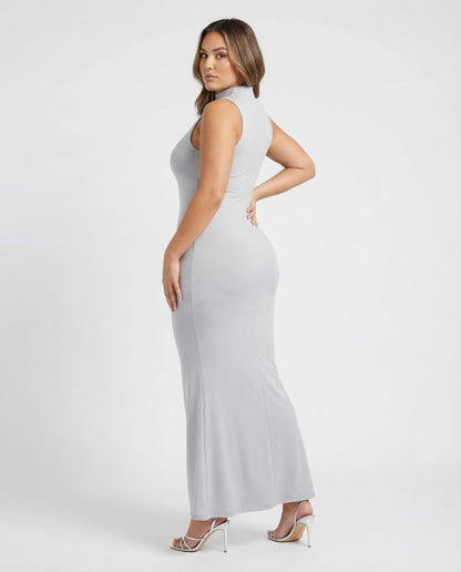 Damen Maxikleid Stehkragen Strick - Eveloria