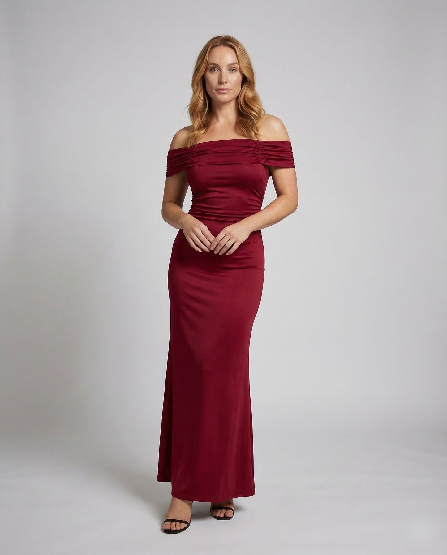 Damen Abendkleid Satin Schulterfrei - Eveloria