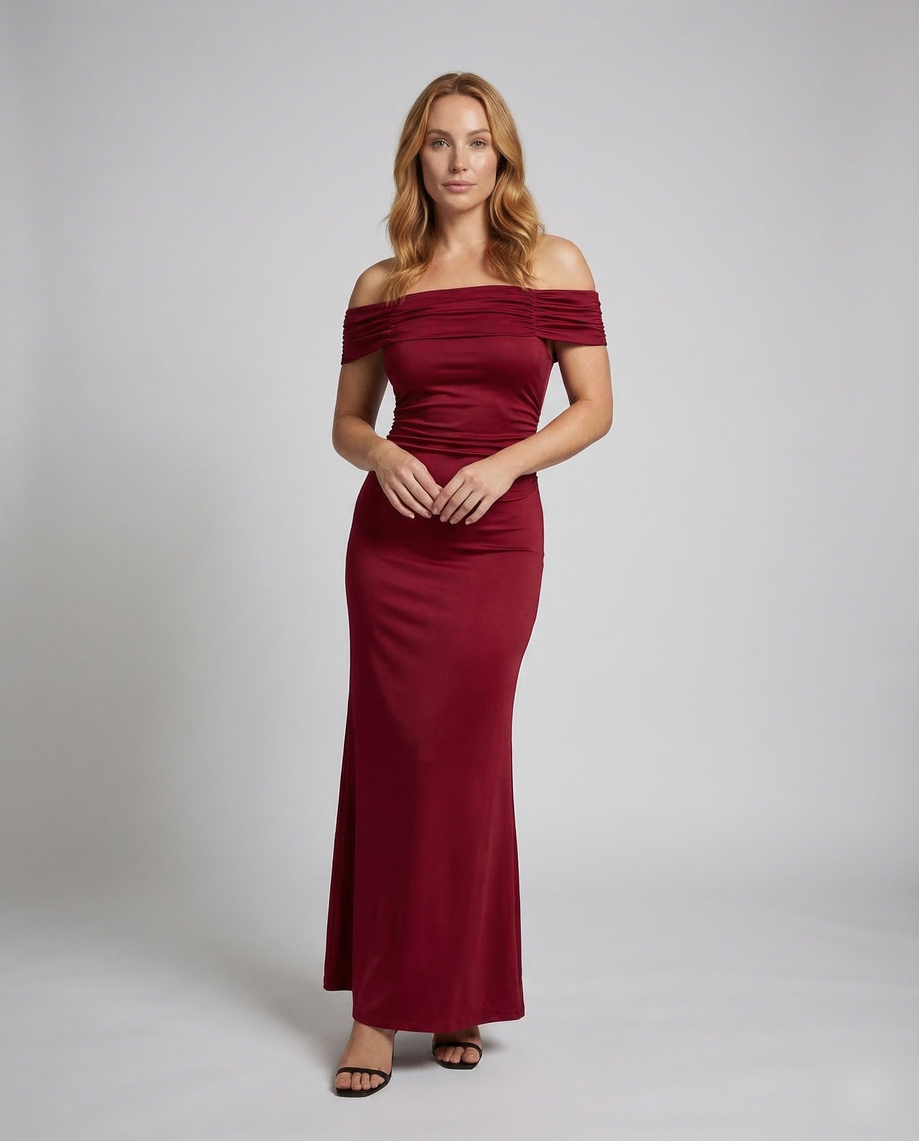 Damen Abendkleid Satin Schulterfrei - Eveloria