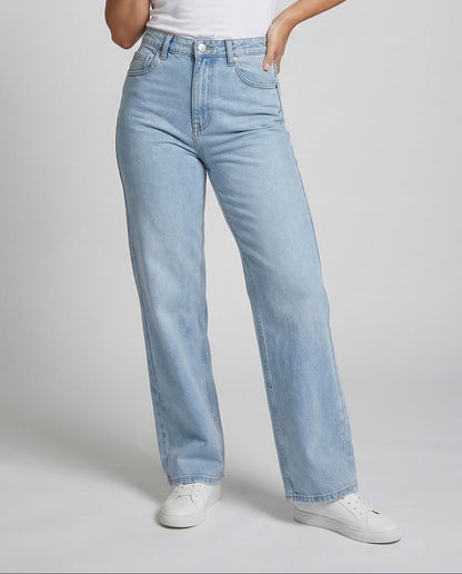 Damen High Waist Jeans Weite Bein Schwarz - Eveloria