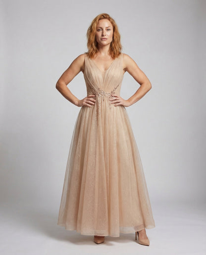 Damen Abendkleid Tüll Pailletten - Eveloria