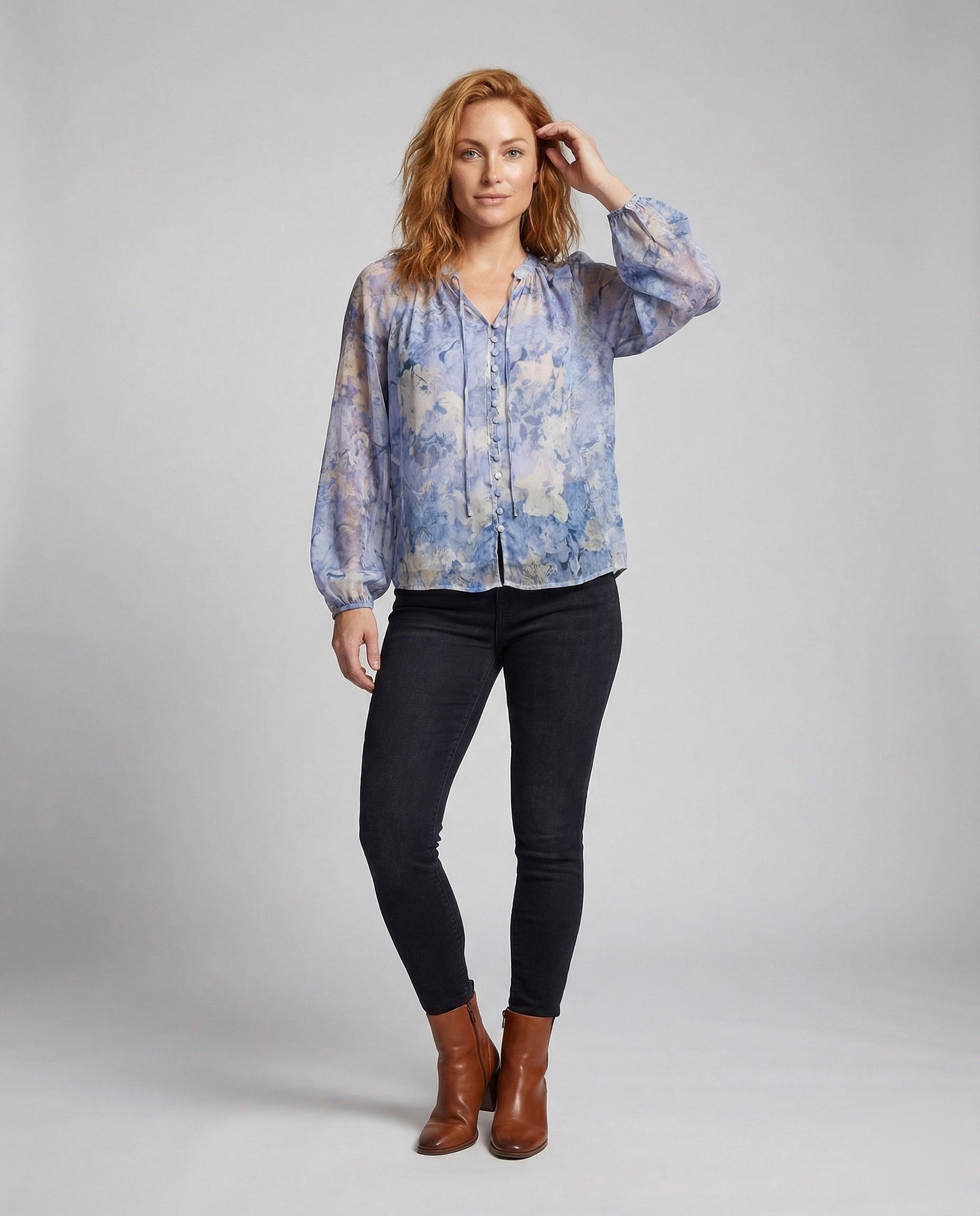 Damen Bluse Chiffon Aquarellmuster - Eveloria