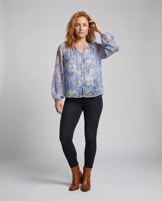 Damen Bluse Chiffon Aquarellmuster - Eveloria