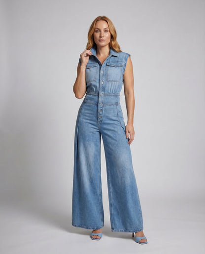Damen Jeans-Jumpsuit Weites Bein - Eveloria