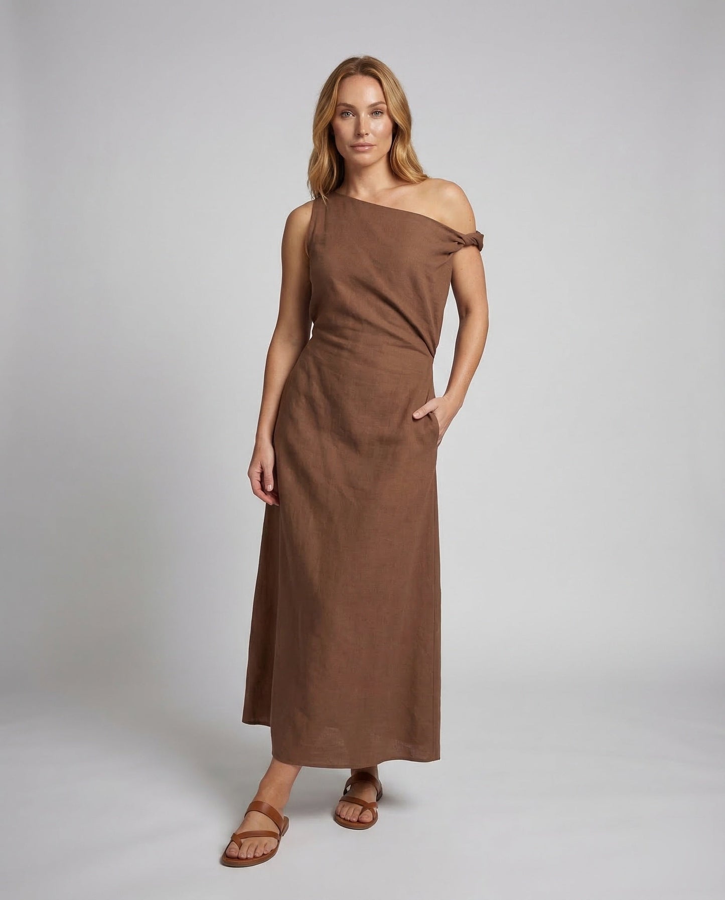Damen Maxikleid Schulterfrei mit Drapierung - Eveloria