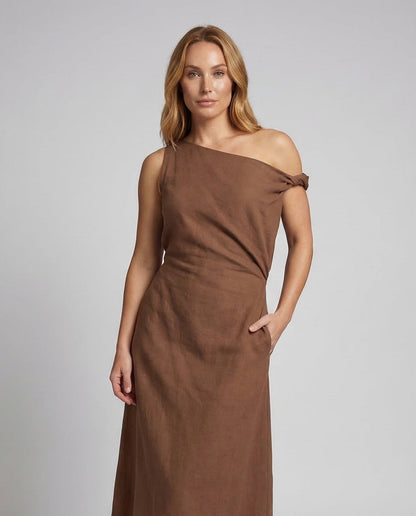 Damen Maxikleid Schulterfrei mit Drapierung