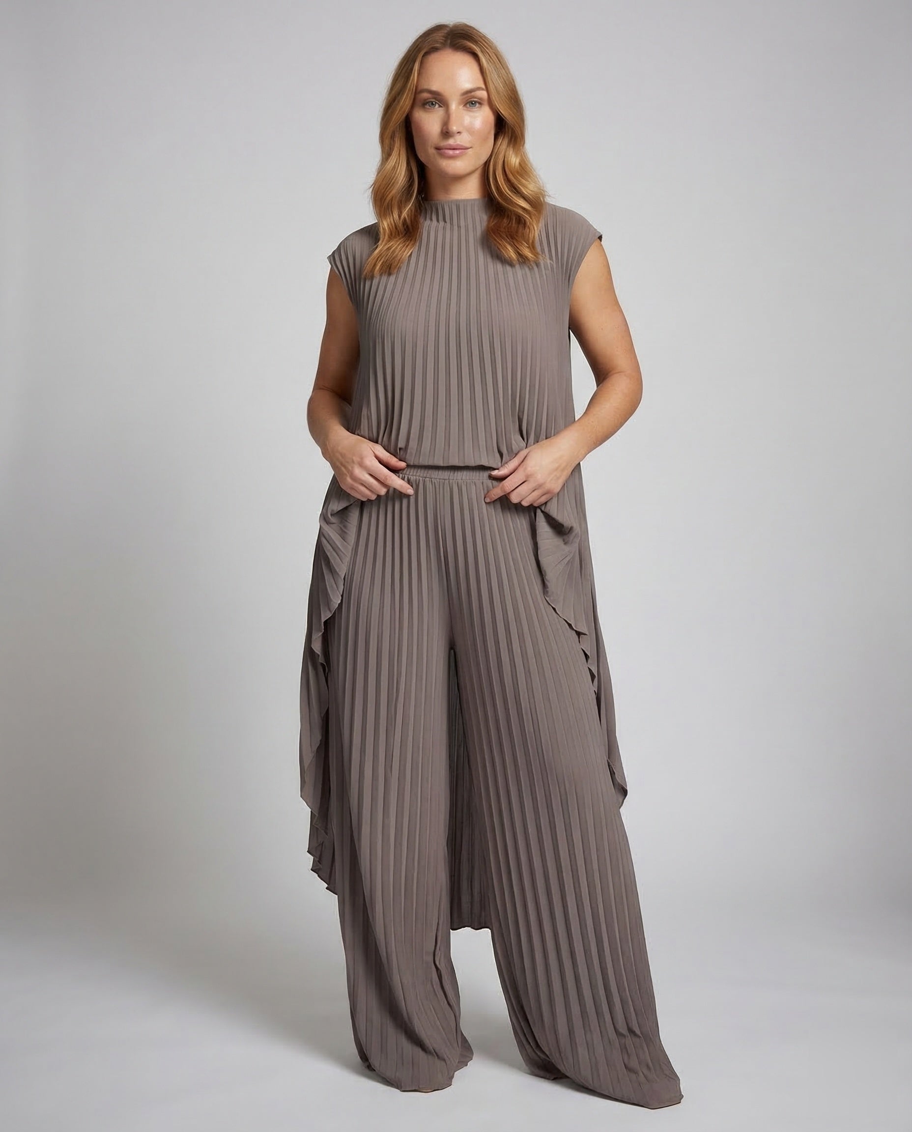 Damen Zweiteiler Plisseekleid Set - Eveloria