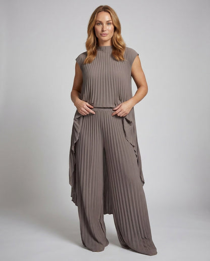 Damen Zweiteiler Plisseekleid Set - Eveloria
