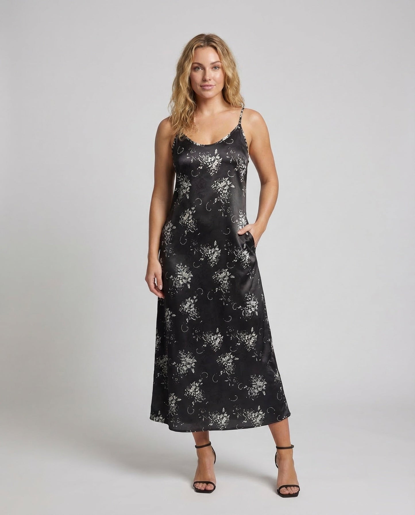 Damen Satin Kleid Blumenmuster - Eveloria