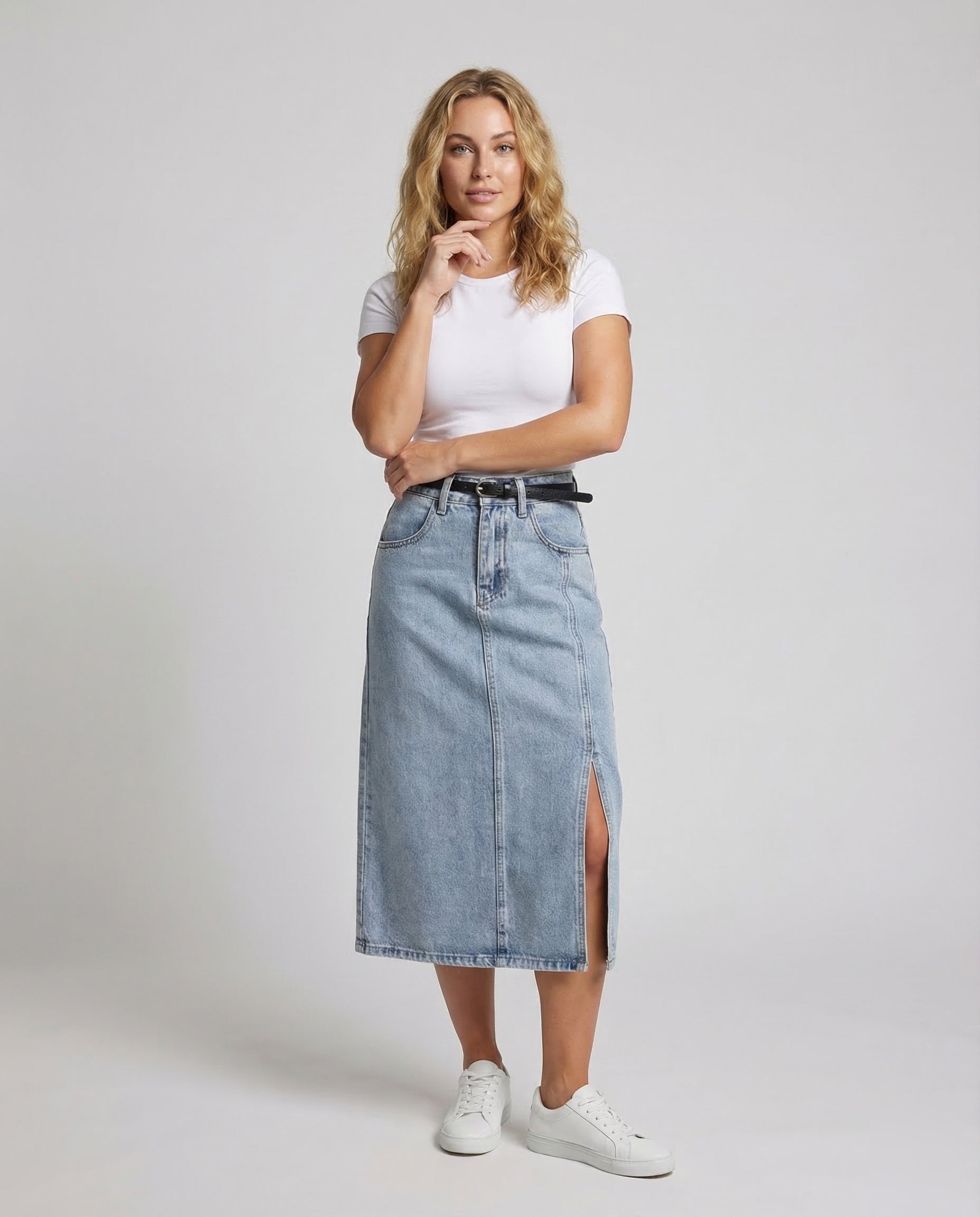 Damen High Waist Midirock Jeans - Eveloria