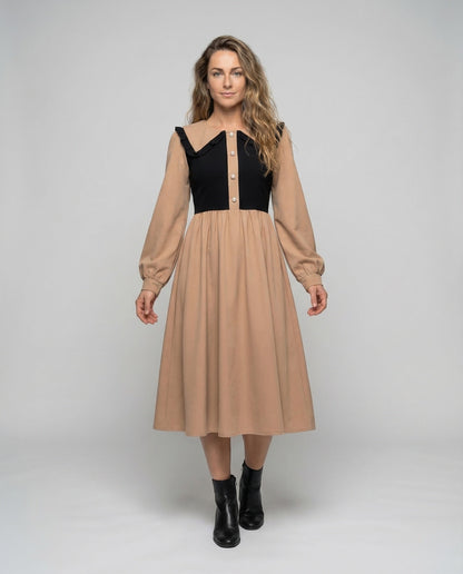 Damen Empire Midikleid mit Rüschenkragen - Eveloria