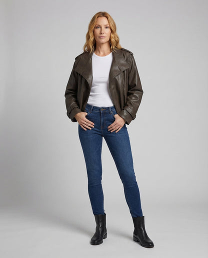 Damen Kunstlederjacke Doppelreiher Kurz - Eveloria