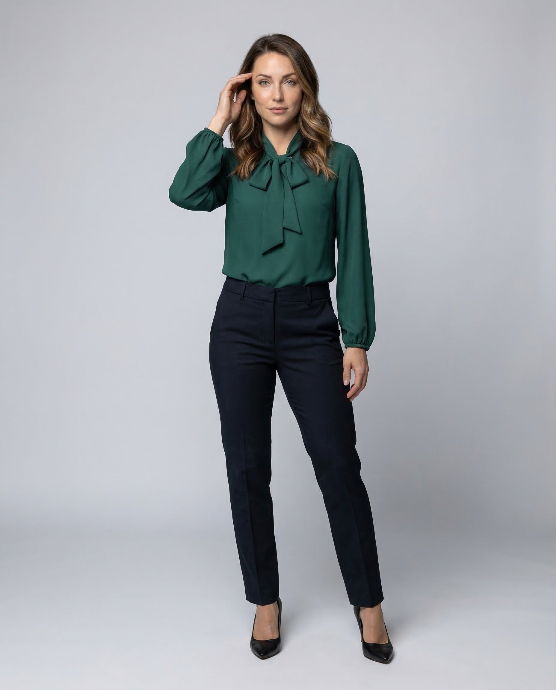 Damen Chiffon Bluse mit Schleifenkragen - Eveloria