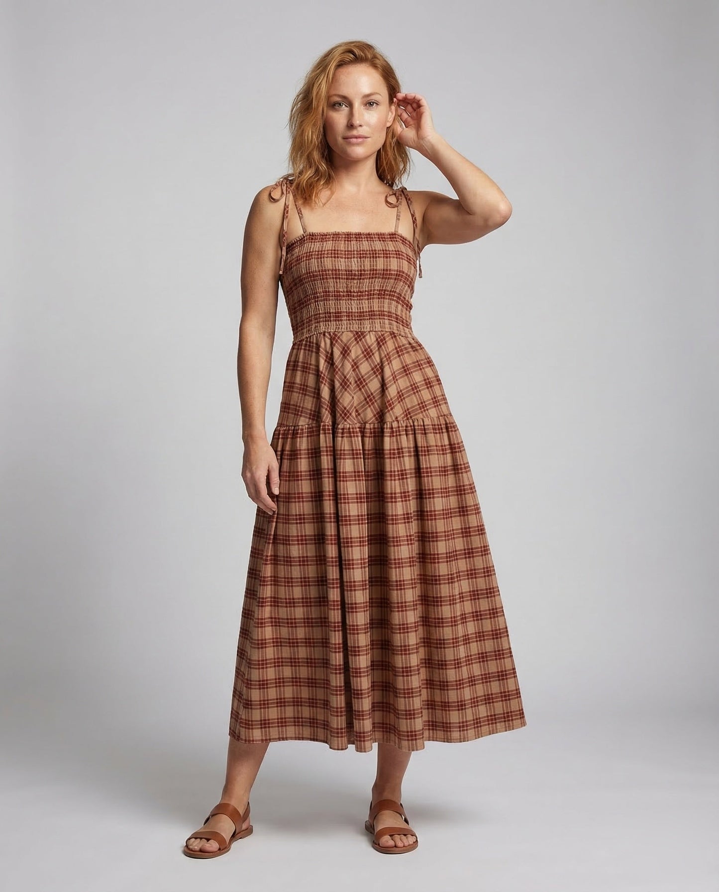 Damen Maxikleid Karomuster Gesmokt - Eveloria