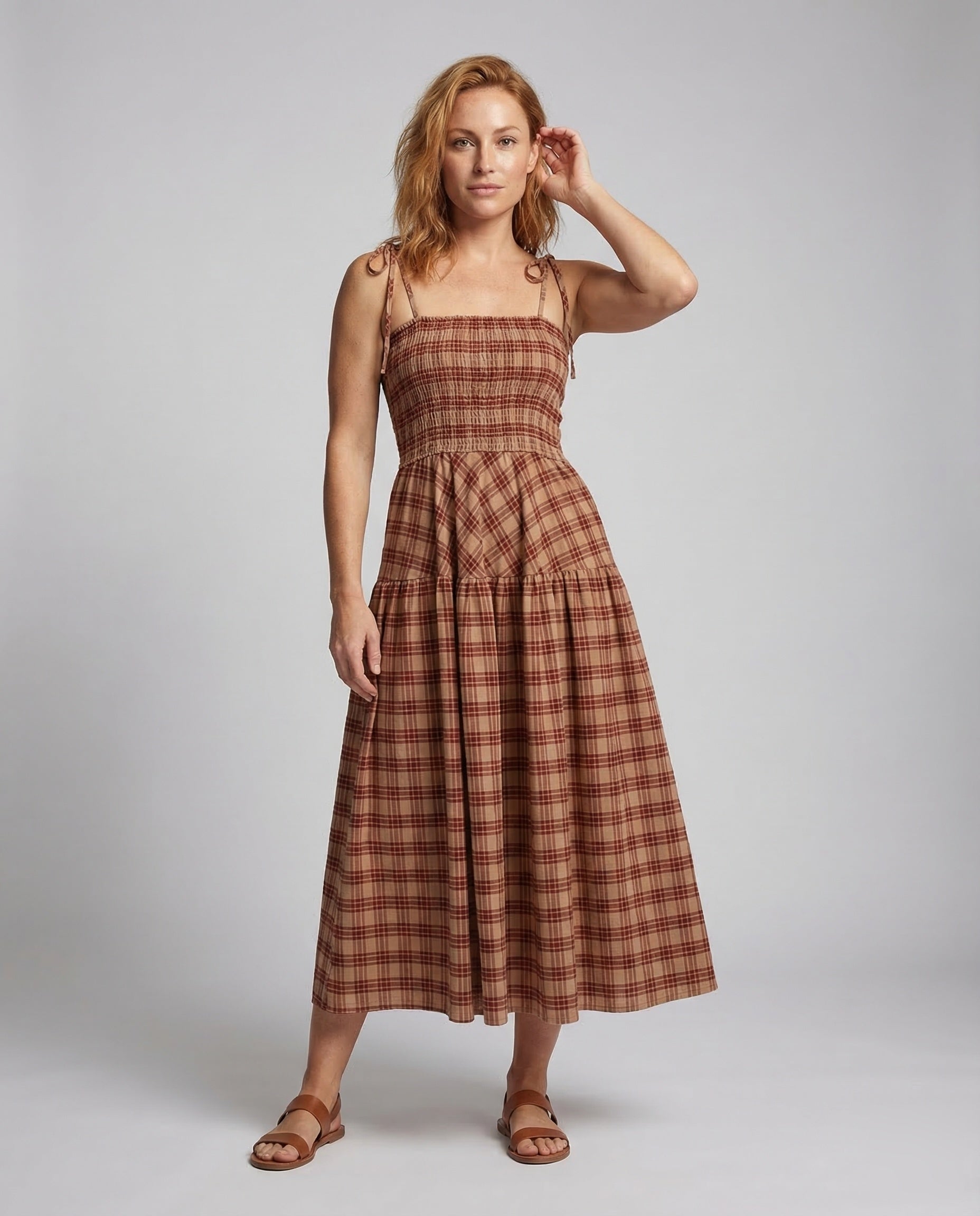 Damen Maxikleid Karomuster Gesmokt - Eveloria