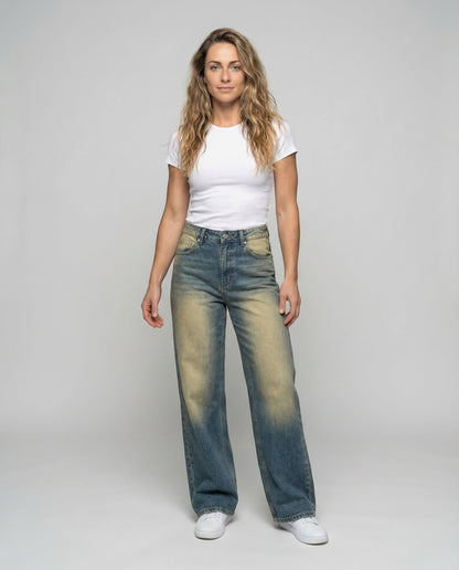 Damen High Waist Schlagjeans Denim - Eveloria
