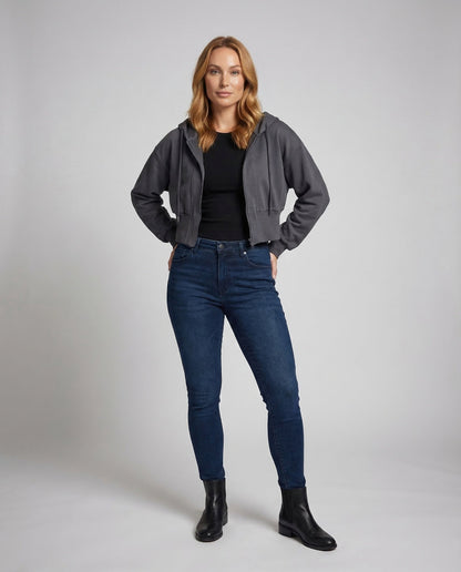 Damen Kurze Sweatjacke Kapuze Ballonärmel - Eveloria