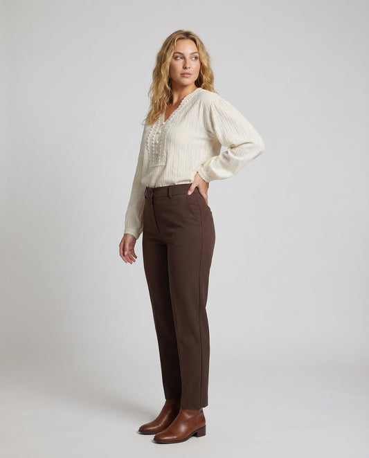 Damen Baumwollbluse Spitzenpasse Weiß - Eveloria
