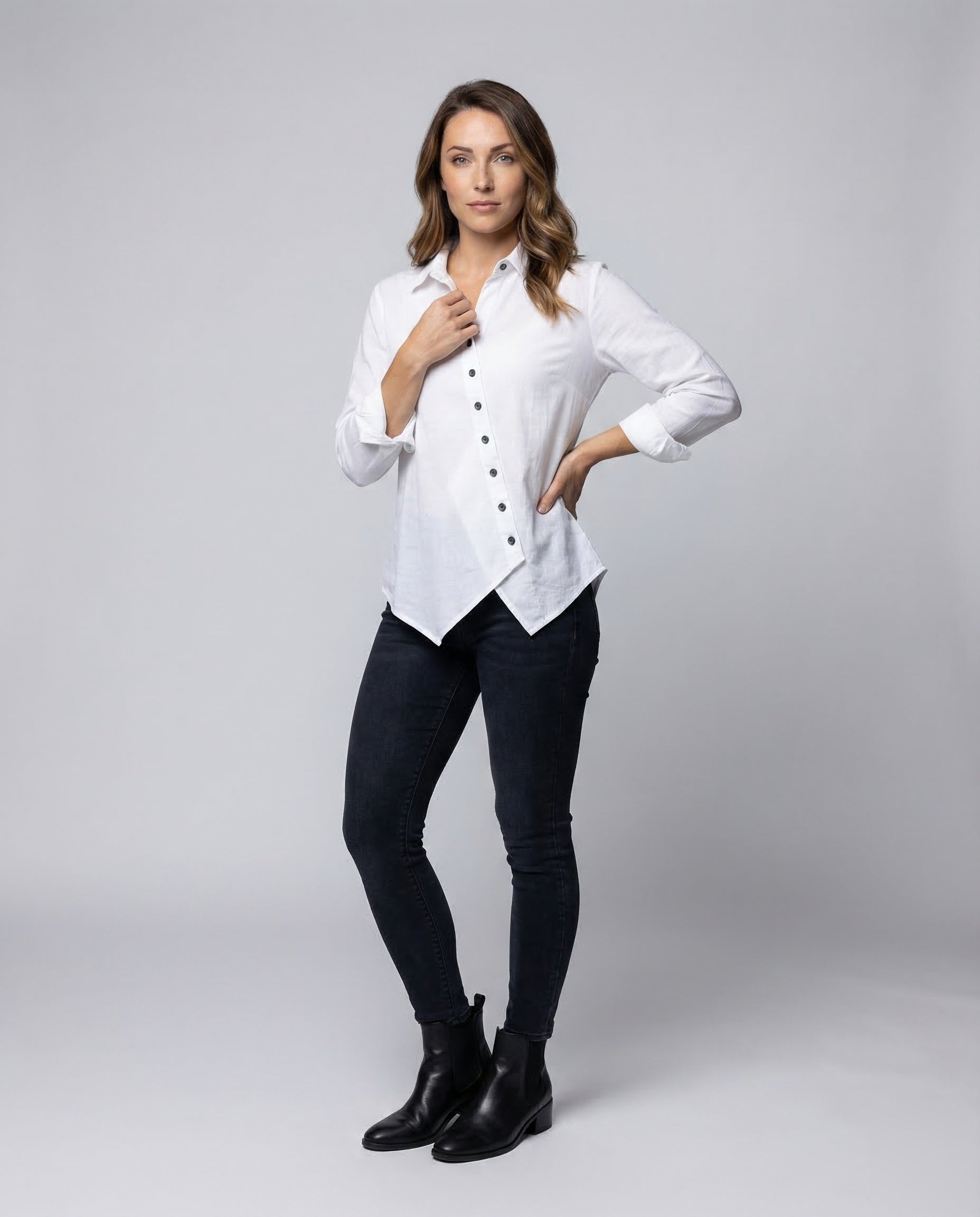 Damen Bluse Gaze Versetzte Knopfleiste - Eveloria