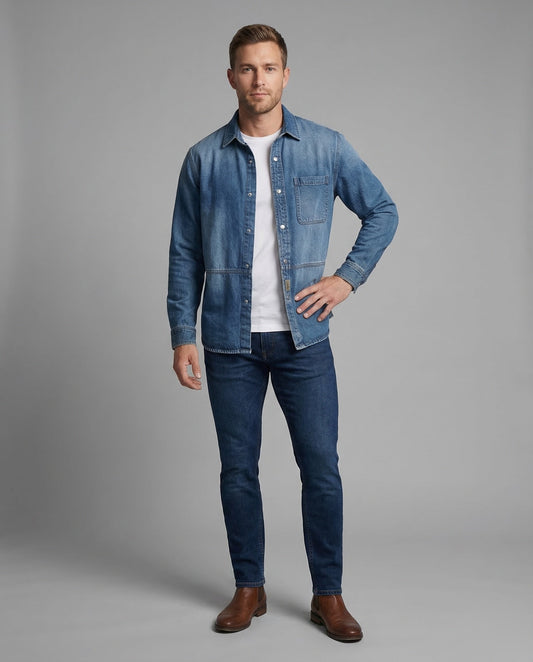 Herren Arbeitshemd Weites Jeanshemd - Eveloria