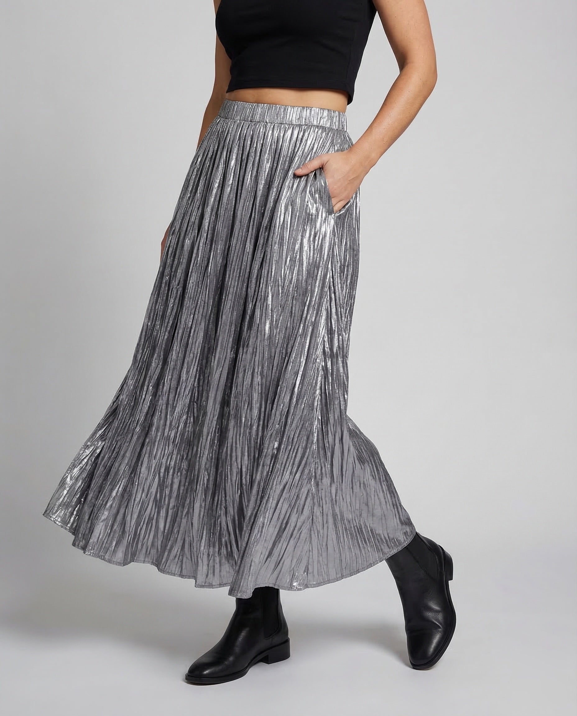 Damen Maxirock Knitteroptik Elastischer Bund - Eveloria