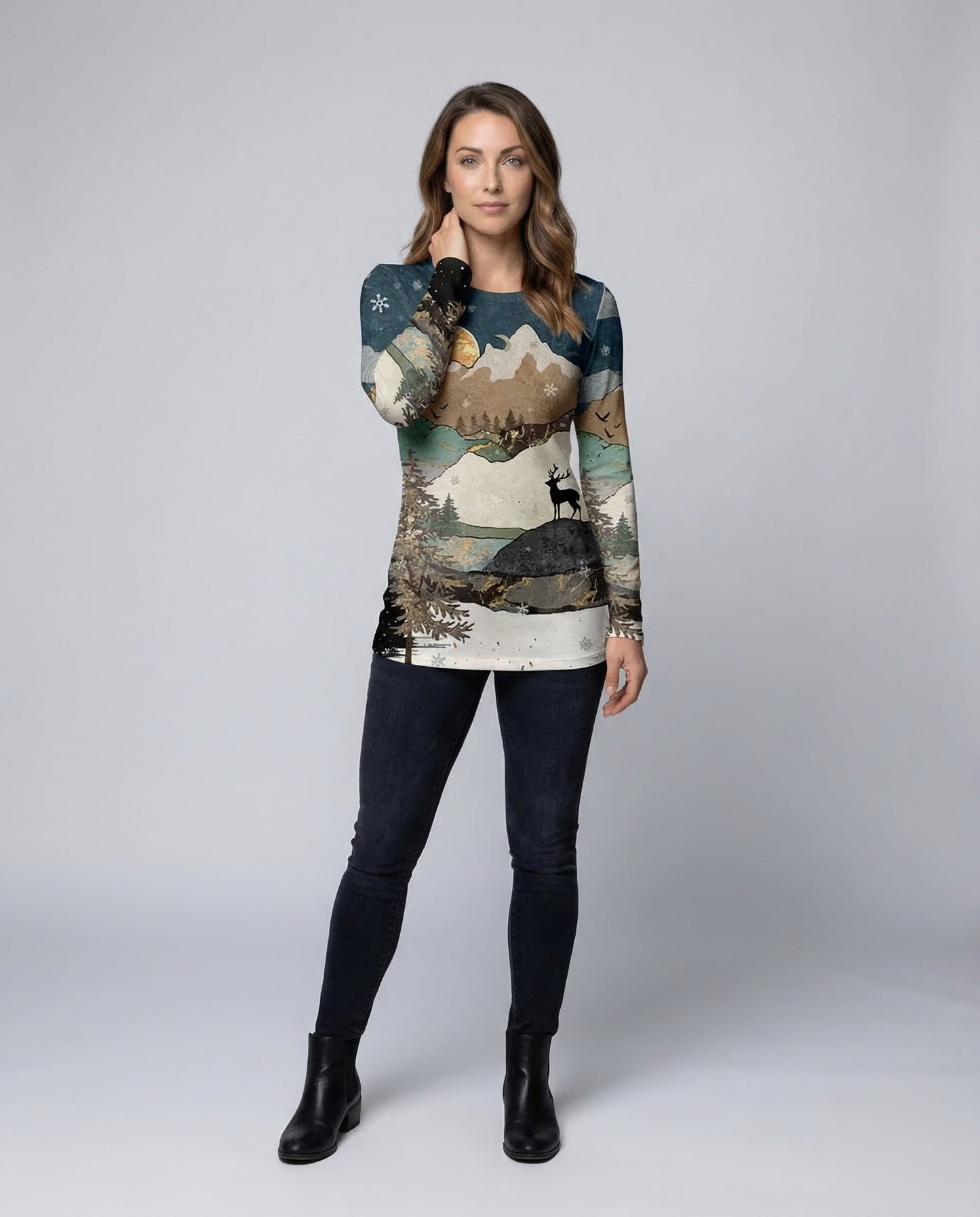 Damen Tunika Langarm Print - Eveloria