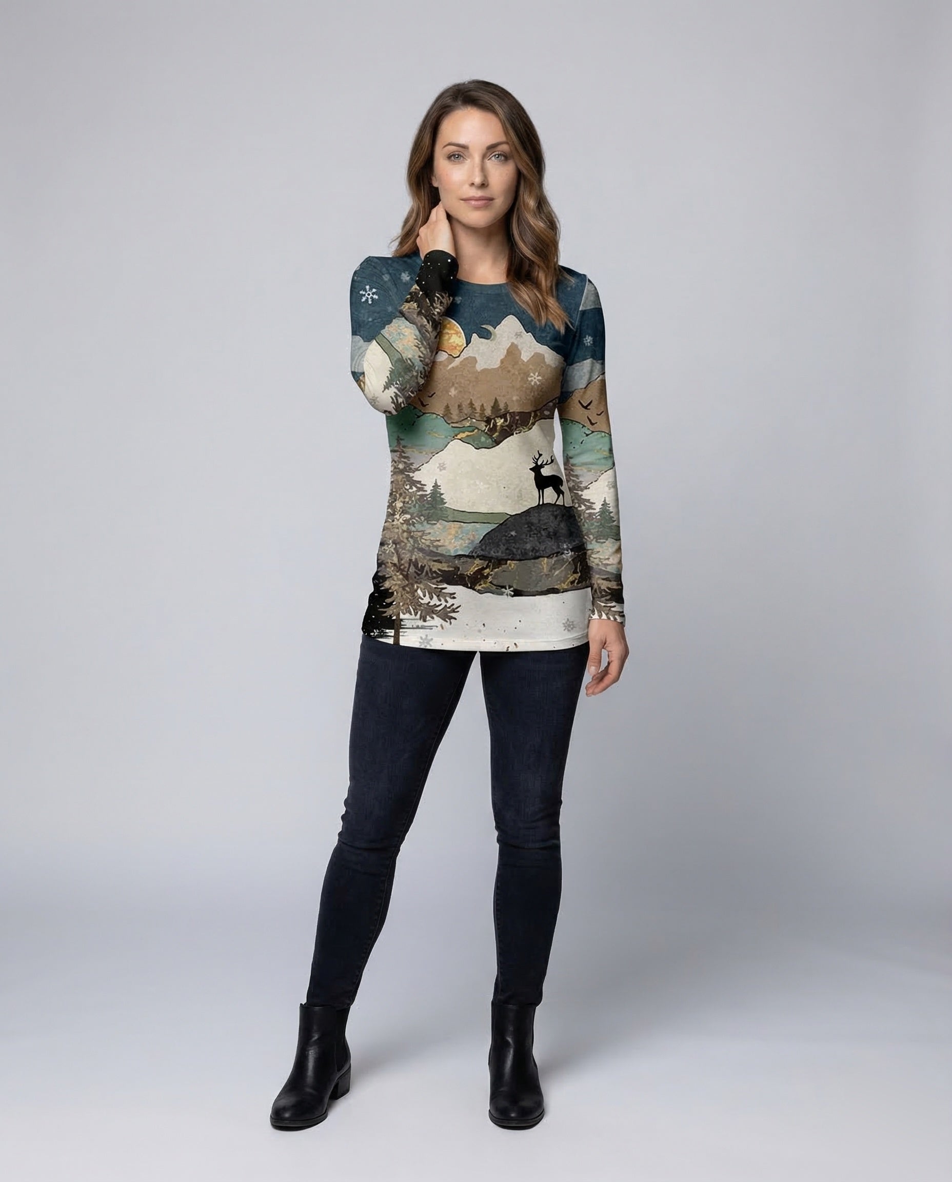 Damen Tunika Langarm Print - Eveloria