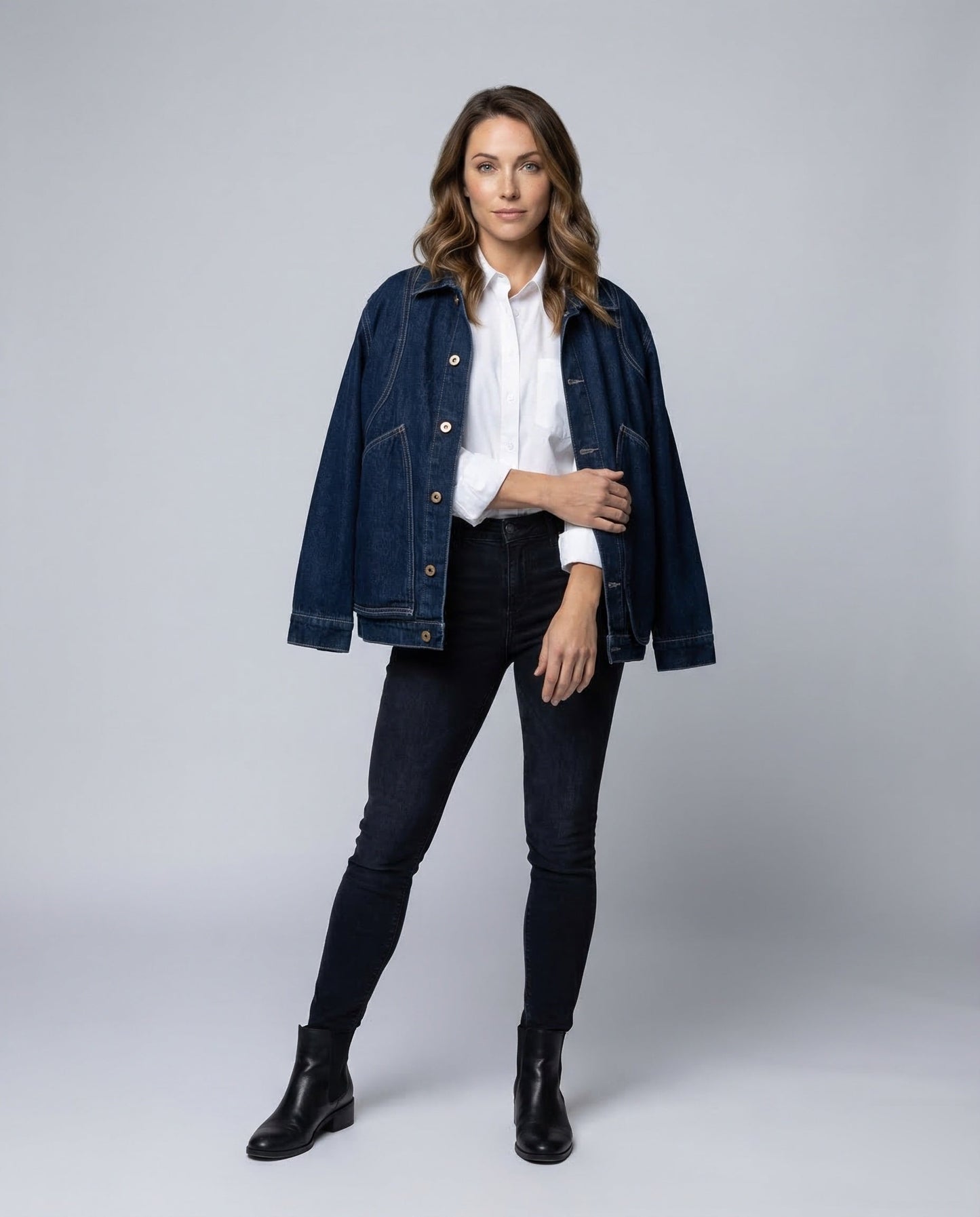 Damen Jeansjacke Arbeitsshirt Jeans Blau - Eveloria