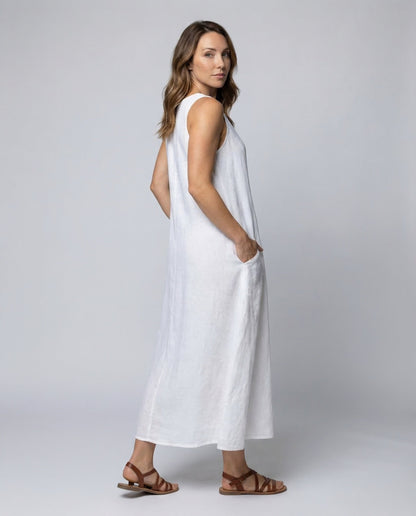 Damen Maxikleid Leinen A-Linie Beige - Eveloria
