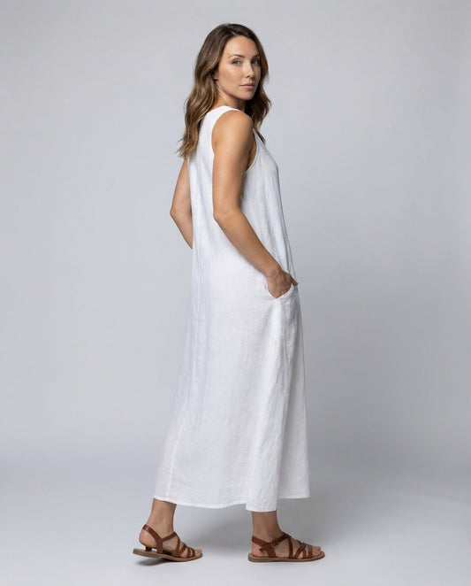 Damen Maxikleid Leinen A-Linie Beige - Eveloria