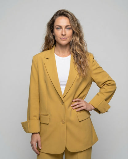 Damen Blazer Anzugstil Kastig Bundfaltenhose - Eveloria