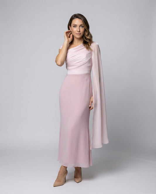 Damen Abendkleid Ein-Schulter-Design Cape-Ärmel - Eveloria