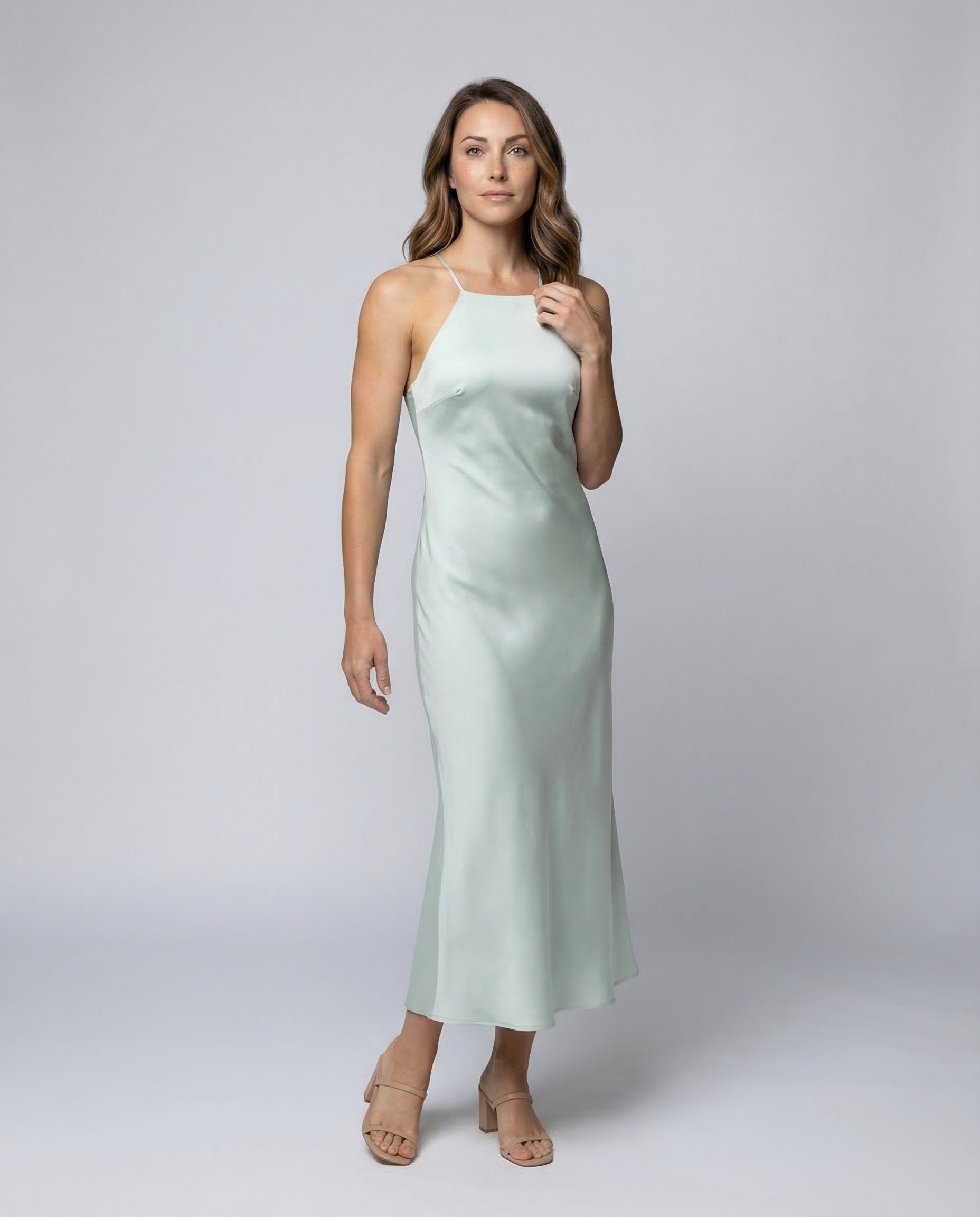 Damen Maxikleid A-Linie Satin Schwarz - Eveloria