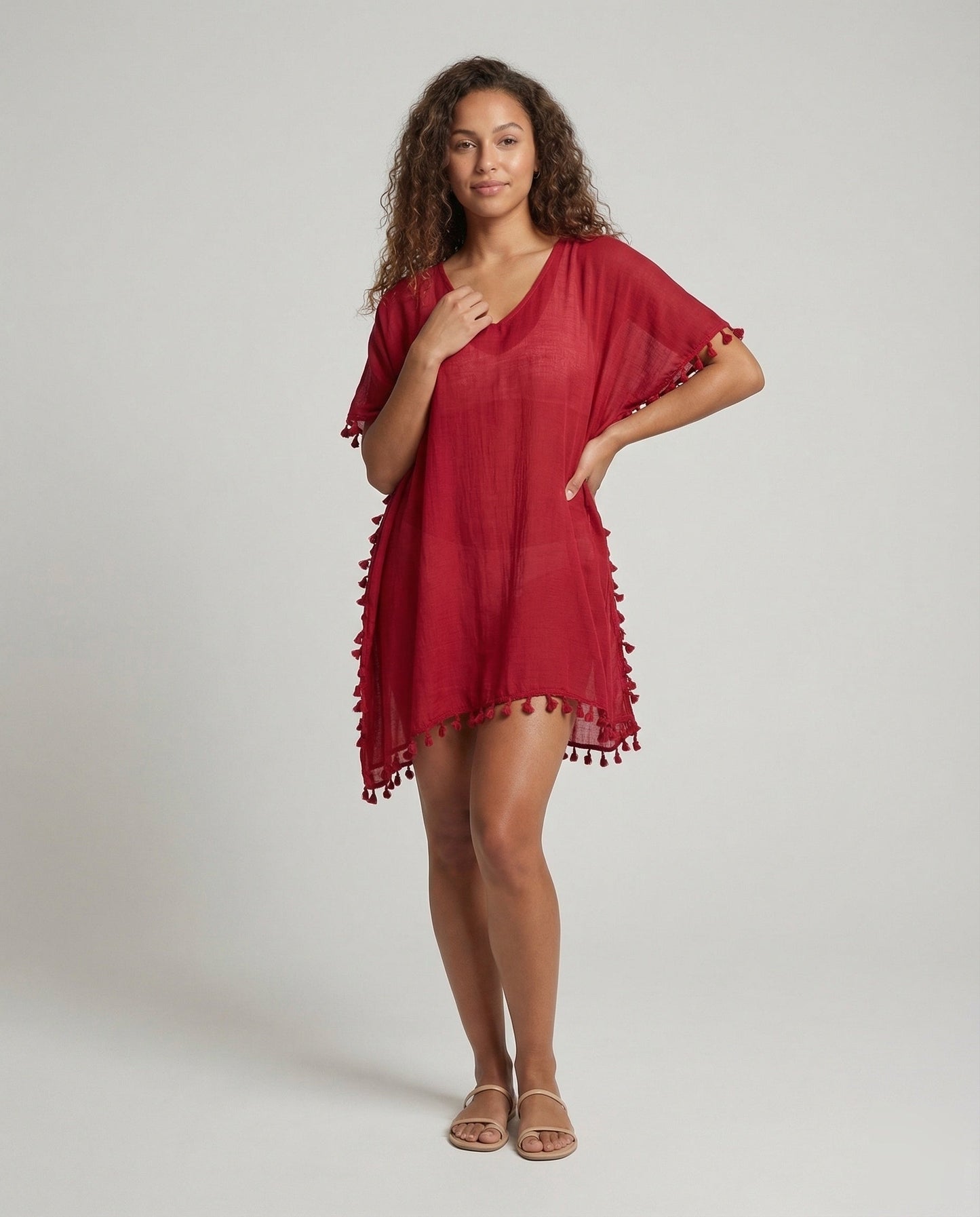 Damen Strandponcho Chiffon Quasten - Eveloria