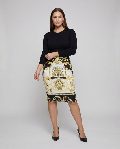 Damen Midirock Barock Tuchprint - Eveloria