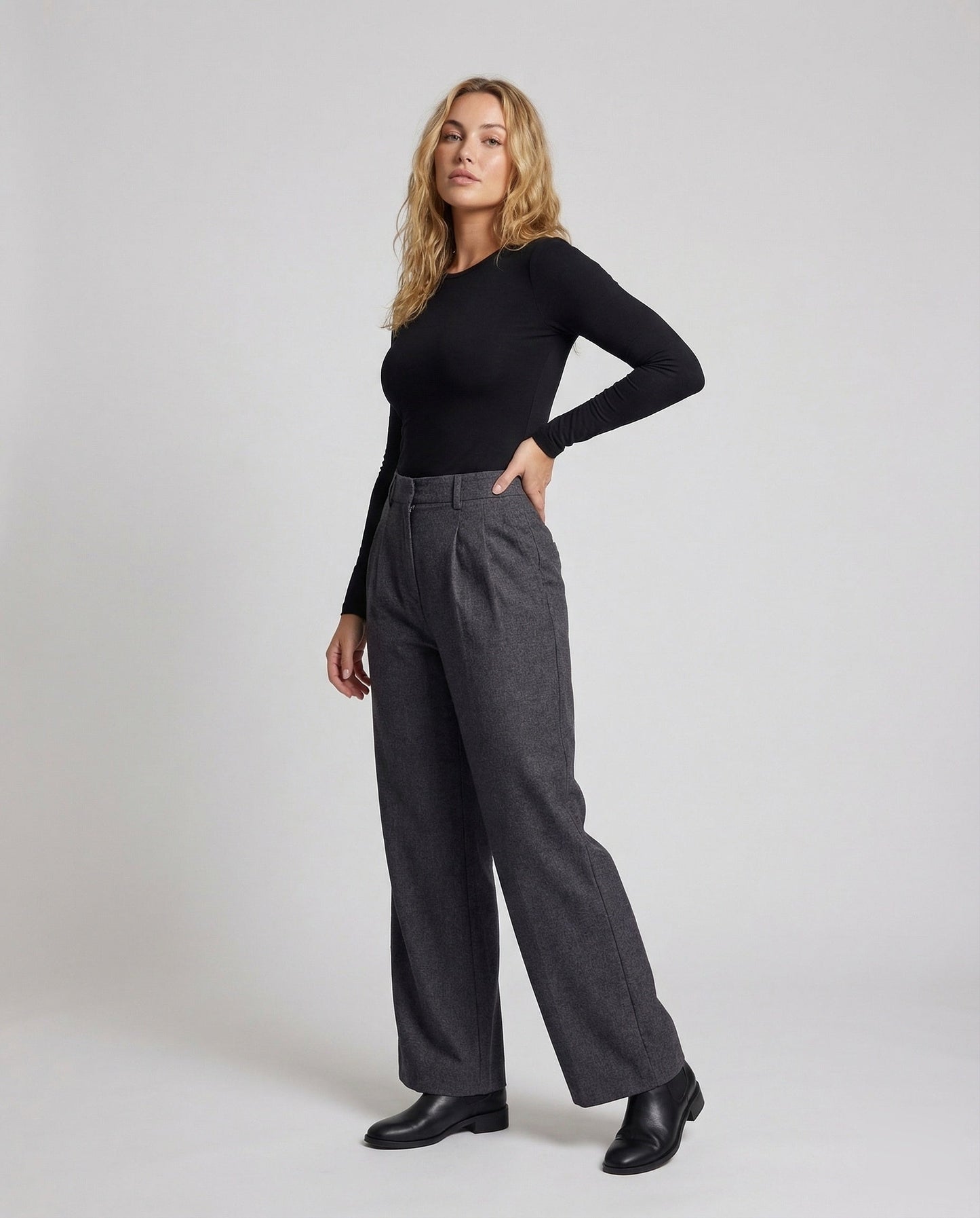 Damen Wollhose Twill Stoff mit Faltenbund - Eveloria