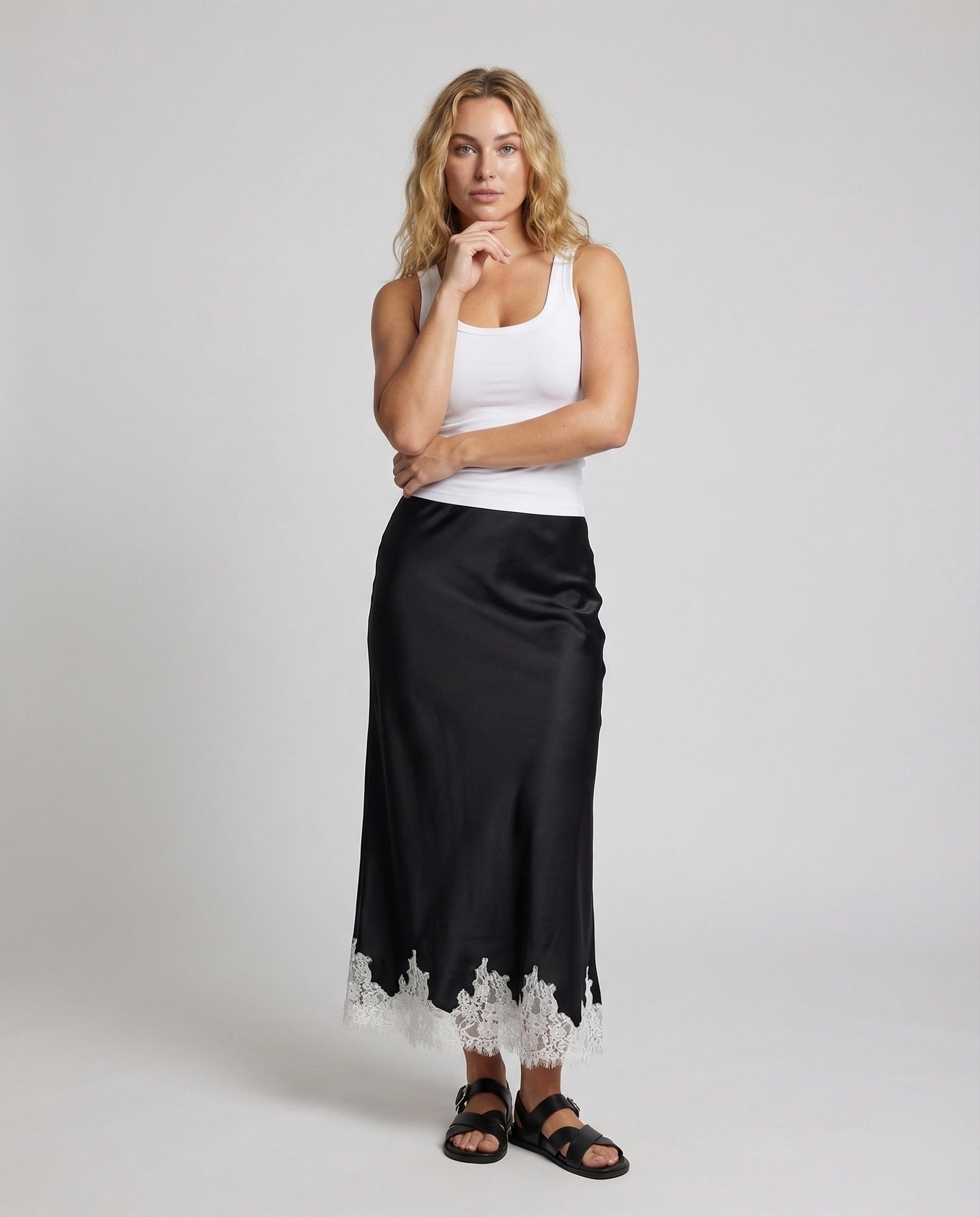 Damen Satin A-Linie Rock Spitzenbesatz - Eveloria