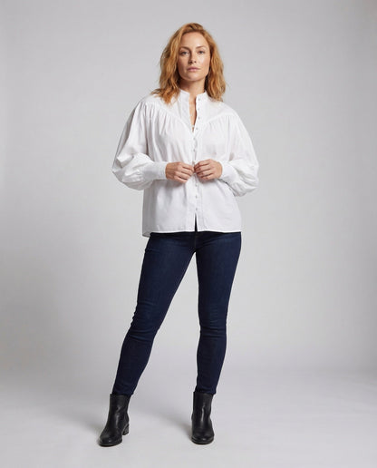 Damen Bluse Stehkragen Ballonärmel Elegantes Design - Eveloria