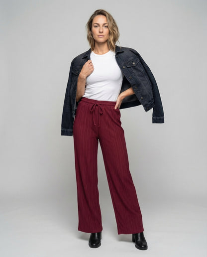 Damen Palazzo-Hose Rippstrick Bequem Schwarz - Eveloria