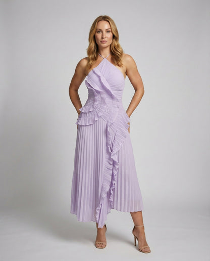 Damen Midaxi-Kleid Plissiert Rüschenbahn - Eveloria