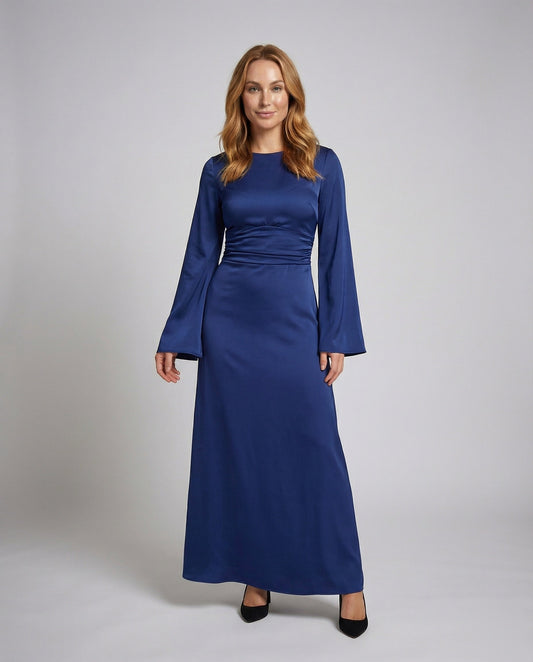 Damen Abendkleid Satin Lange Glockenärmel - Eveloria