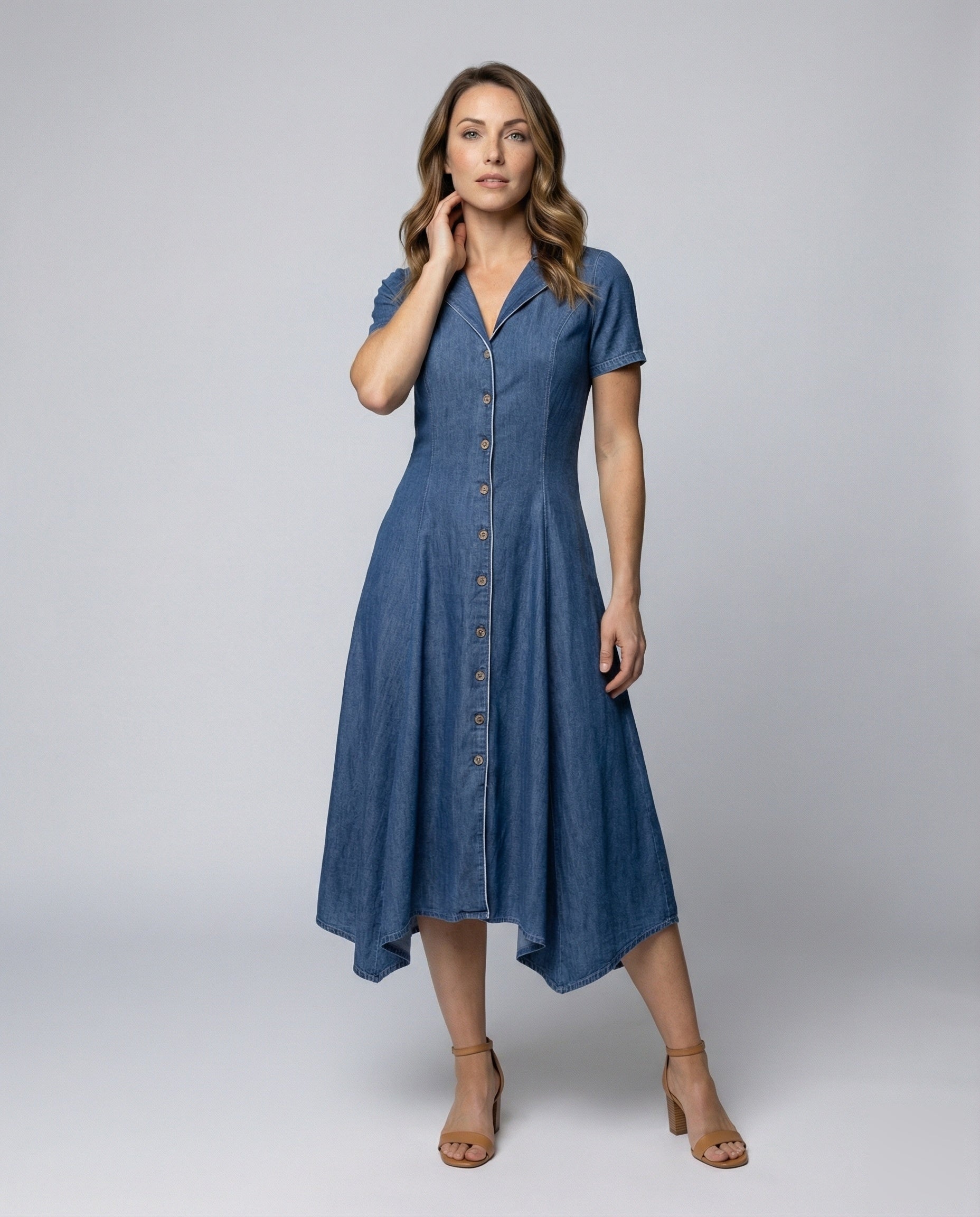 Damen Midikleid Denim Optik mit Abnäher - Eveloria