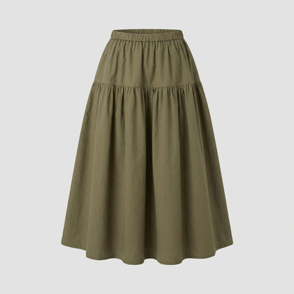 Damen Weicher Midi-Stufenrock Gummibund