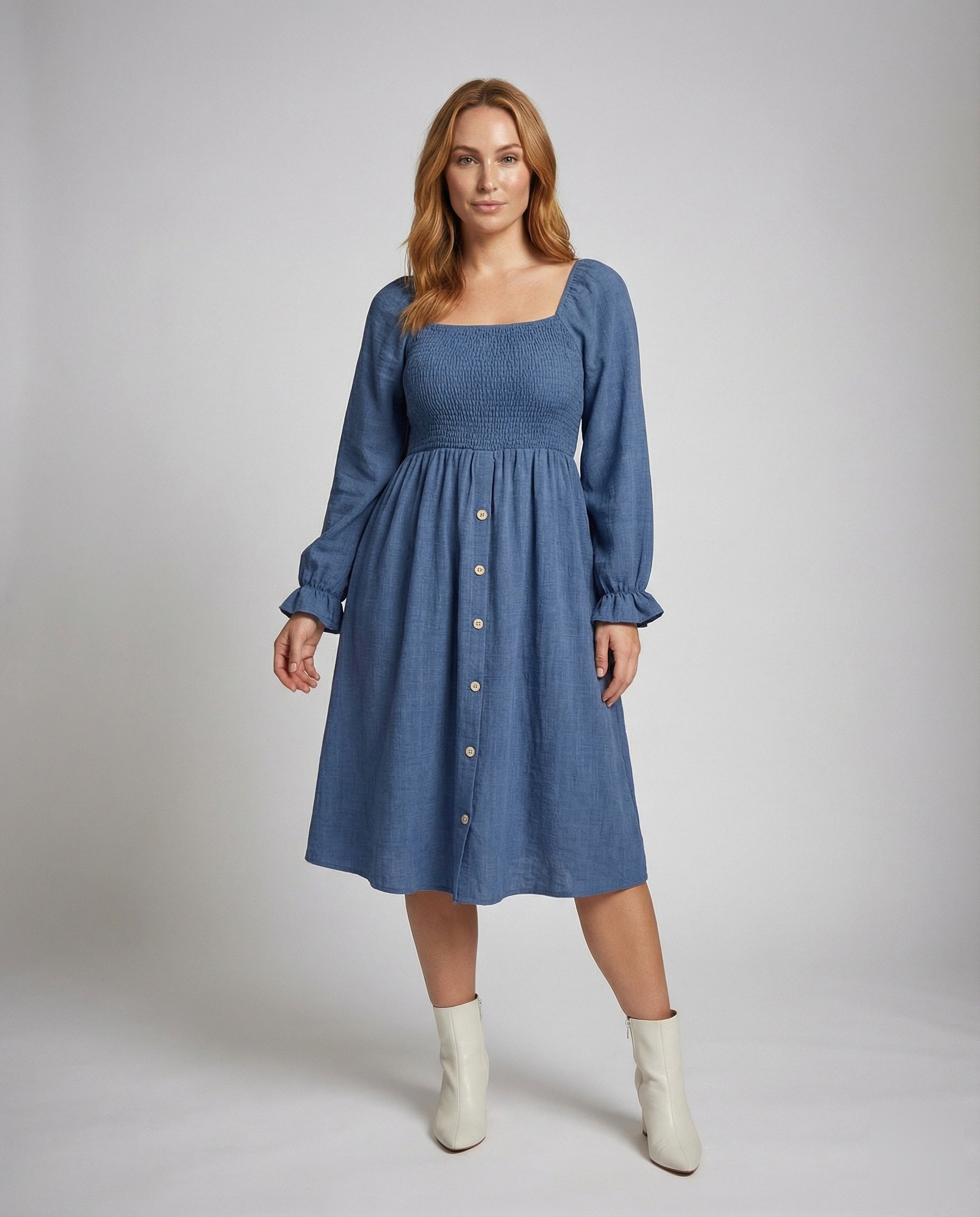 Damen Midikleid Gesmoktes Mieder - Eveloria