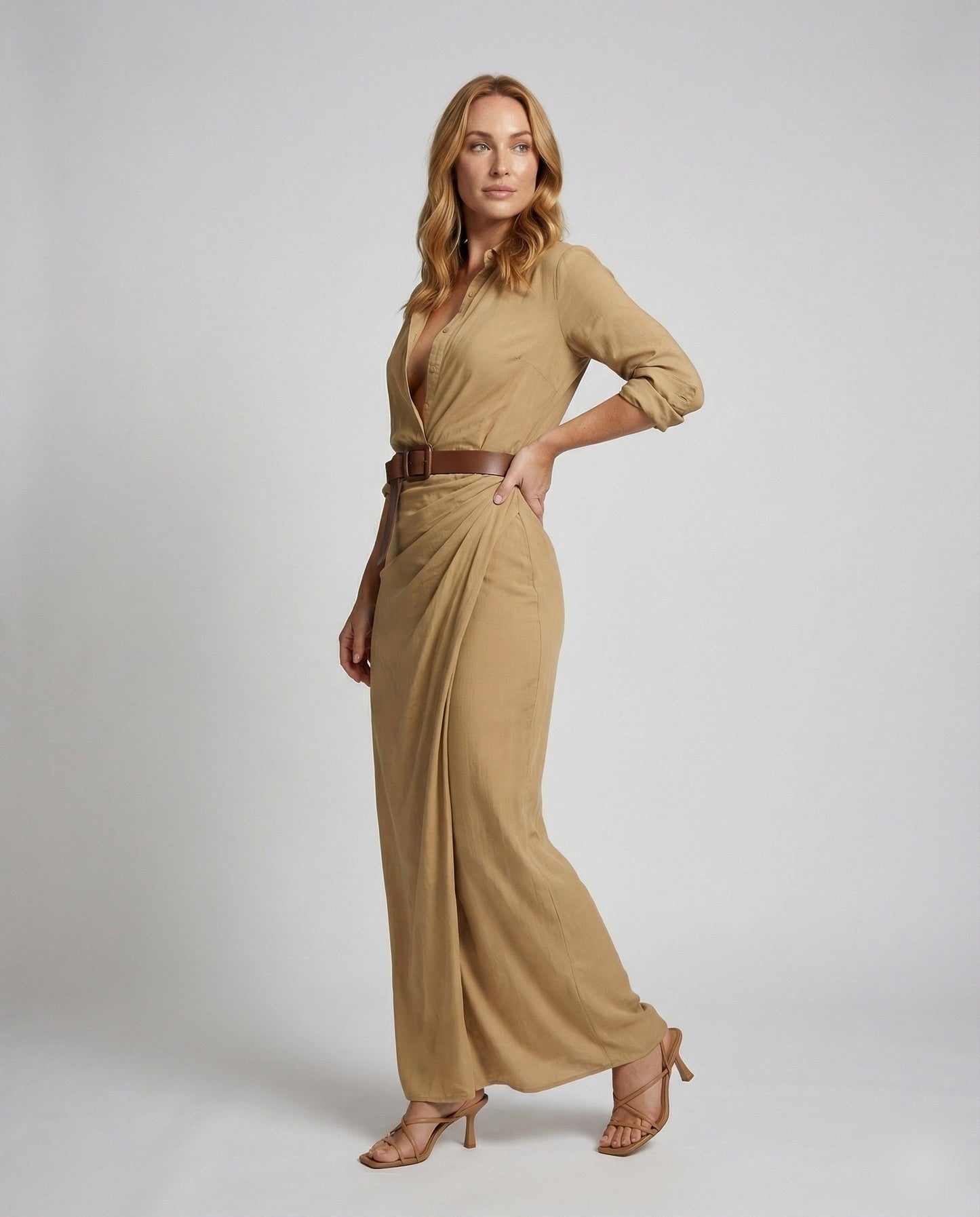 Damen Maxiwickelkleid V-Ausschnitt Schlank Schwarz - Eveloria