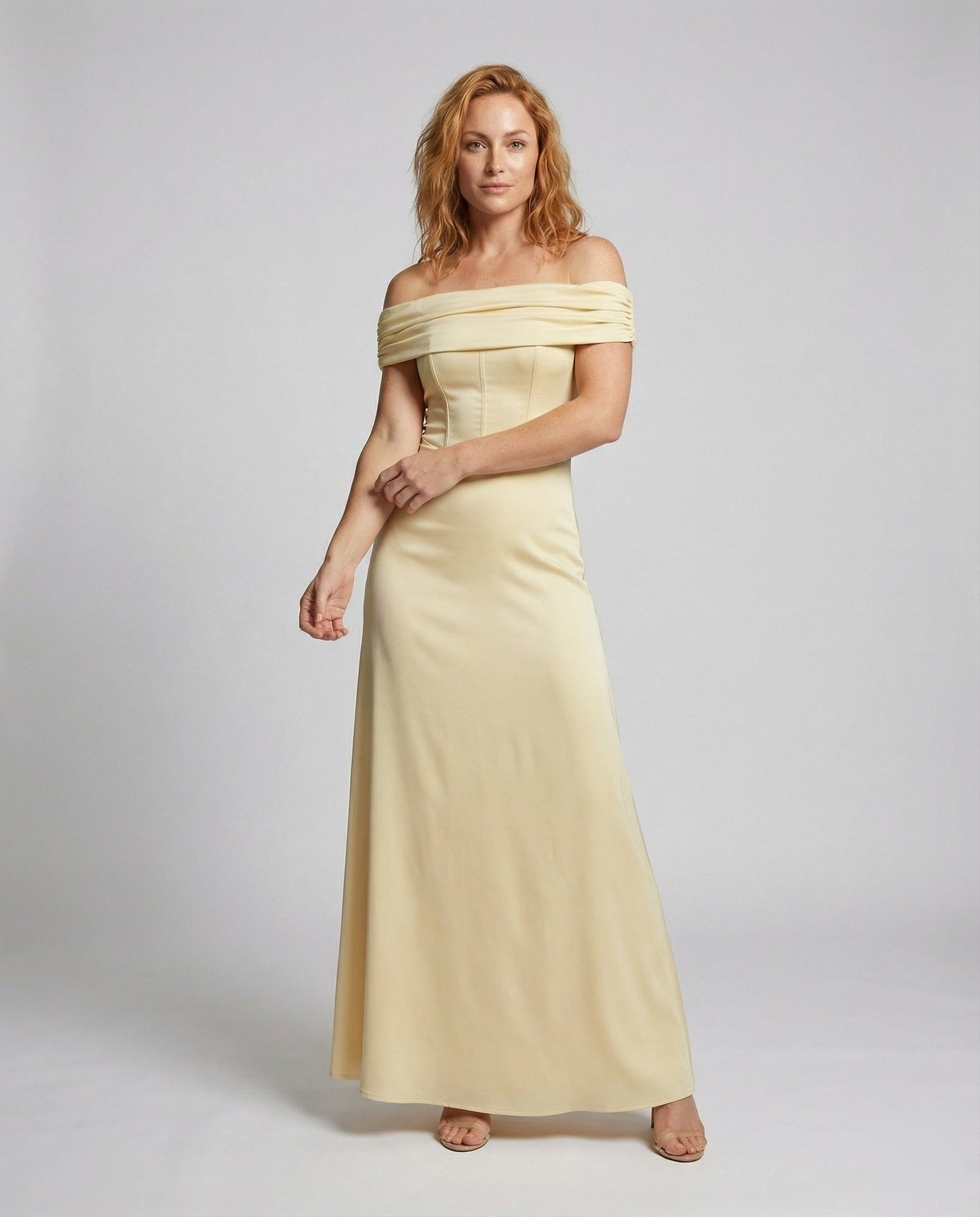 Damen Satin Abendkleid Schulterfrei Mit Mieder - Eveloria