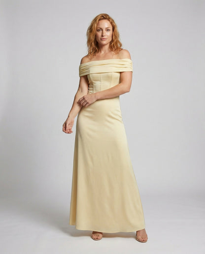 Damen Satin Abendkleid Schulterfrei Mit Mieder - Eveloria