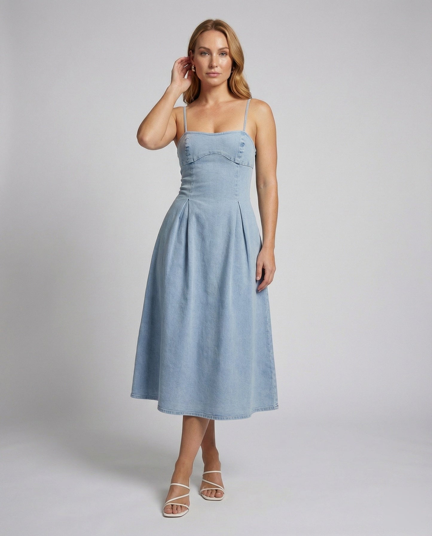 Damen Jeanskleid Mit Vorgeformter Korsage Faltenrock - Eveloria