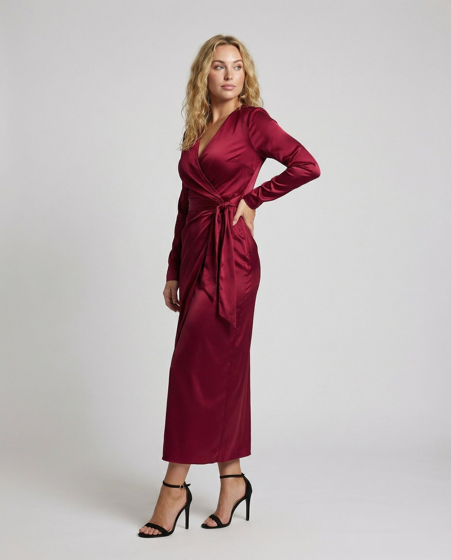 Damen Wickelkleid Satin Seitenschleife - Eveloria