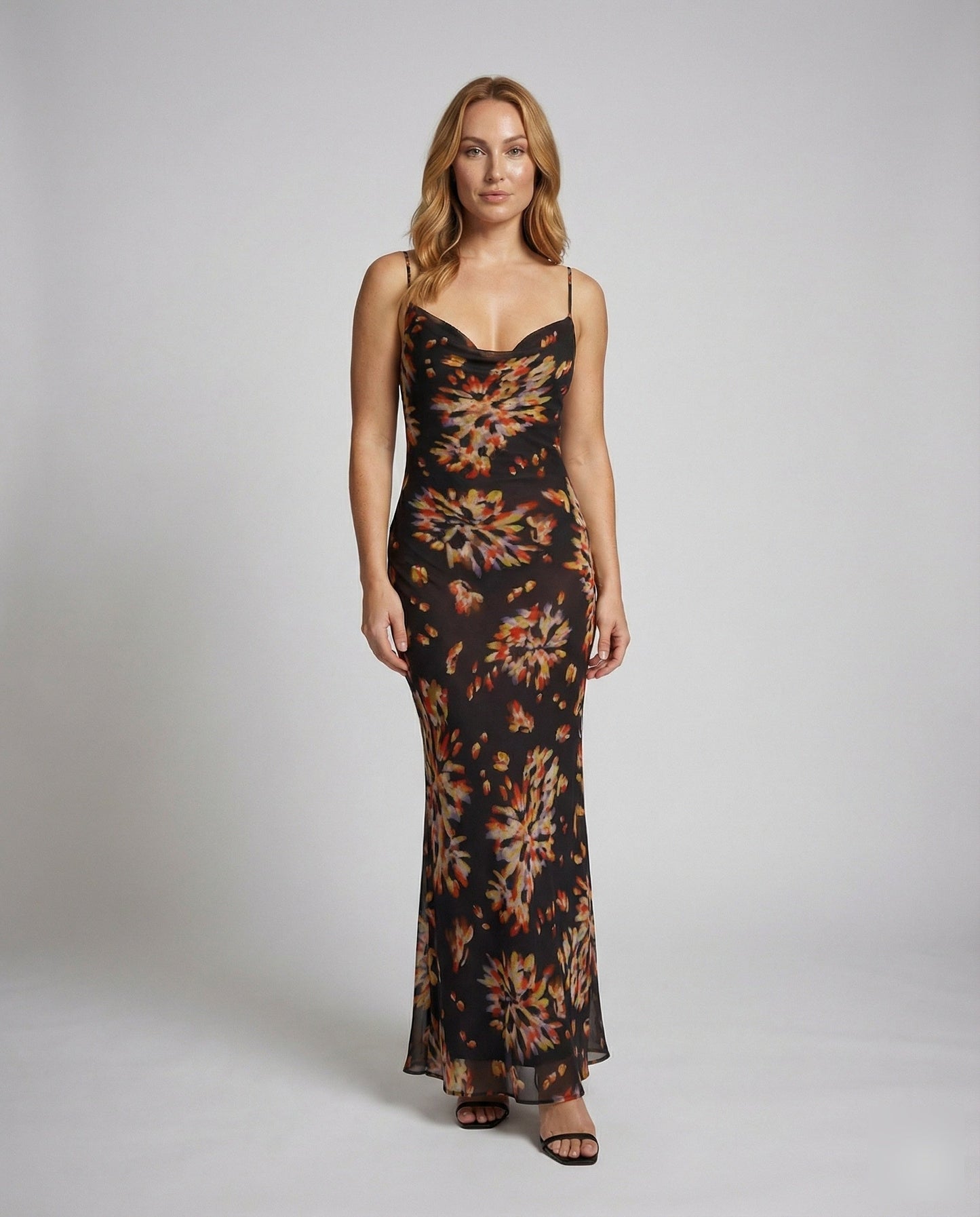 Damen Satin Maxikleid Bedruckt - Eveloria